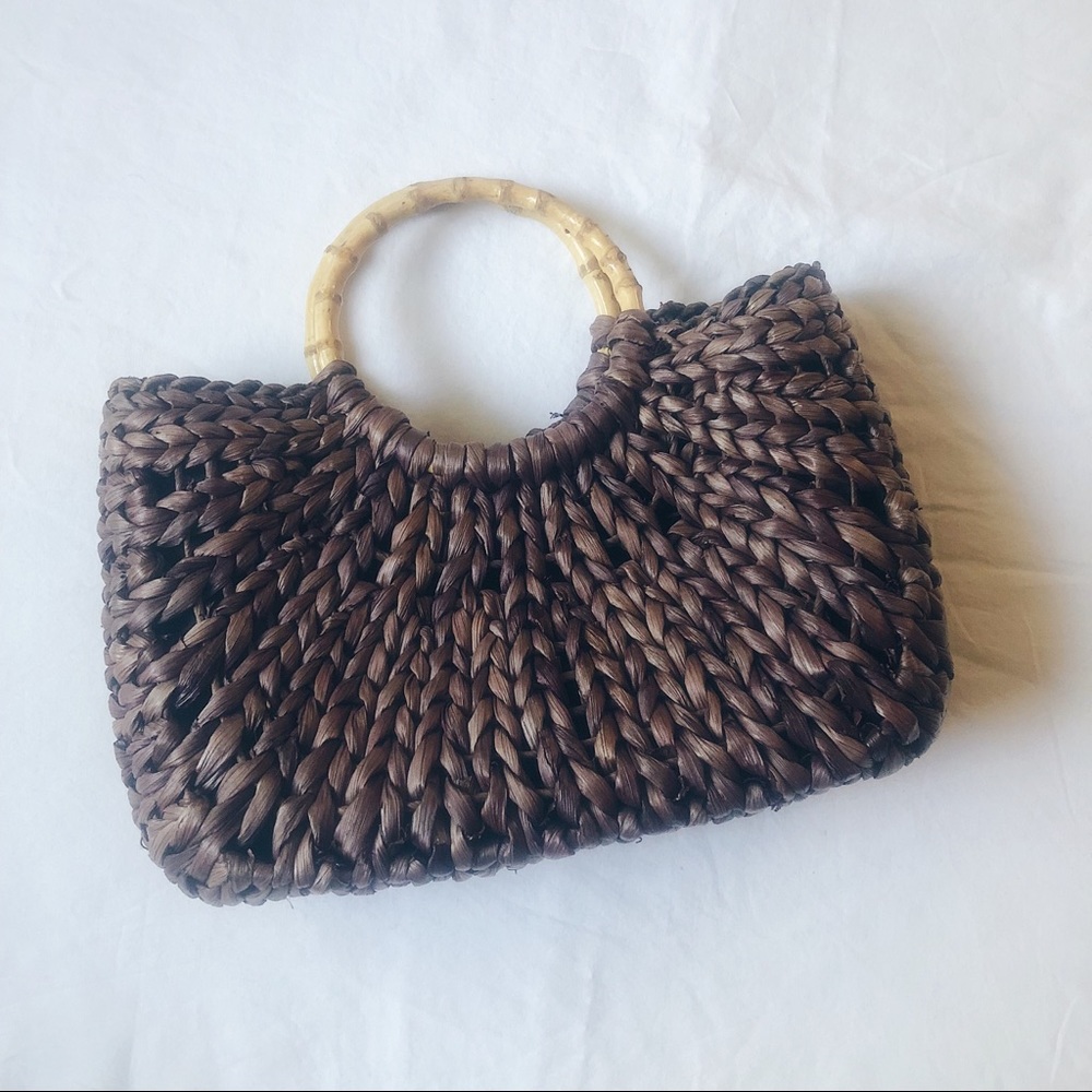 White Stag Brown Straw And Bamboo Handbag